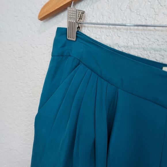 Anthropologie's Elevenses Teal Blue Super Wide Leg Palazzo Pants Pleats Size 10 - Picture 4 of 12